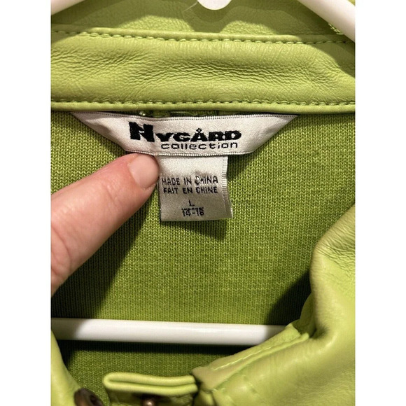 Peter Nygard Collection Lime Green Leather Front Knit Back Sleeves Jacket Large - Picture 3 of 8